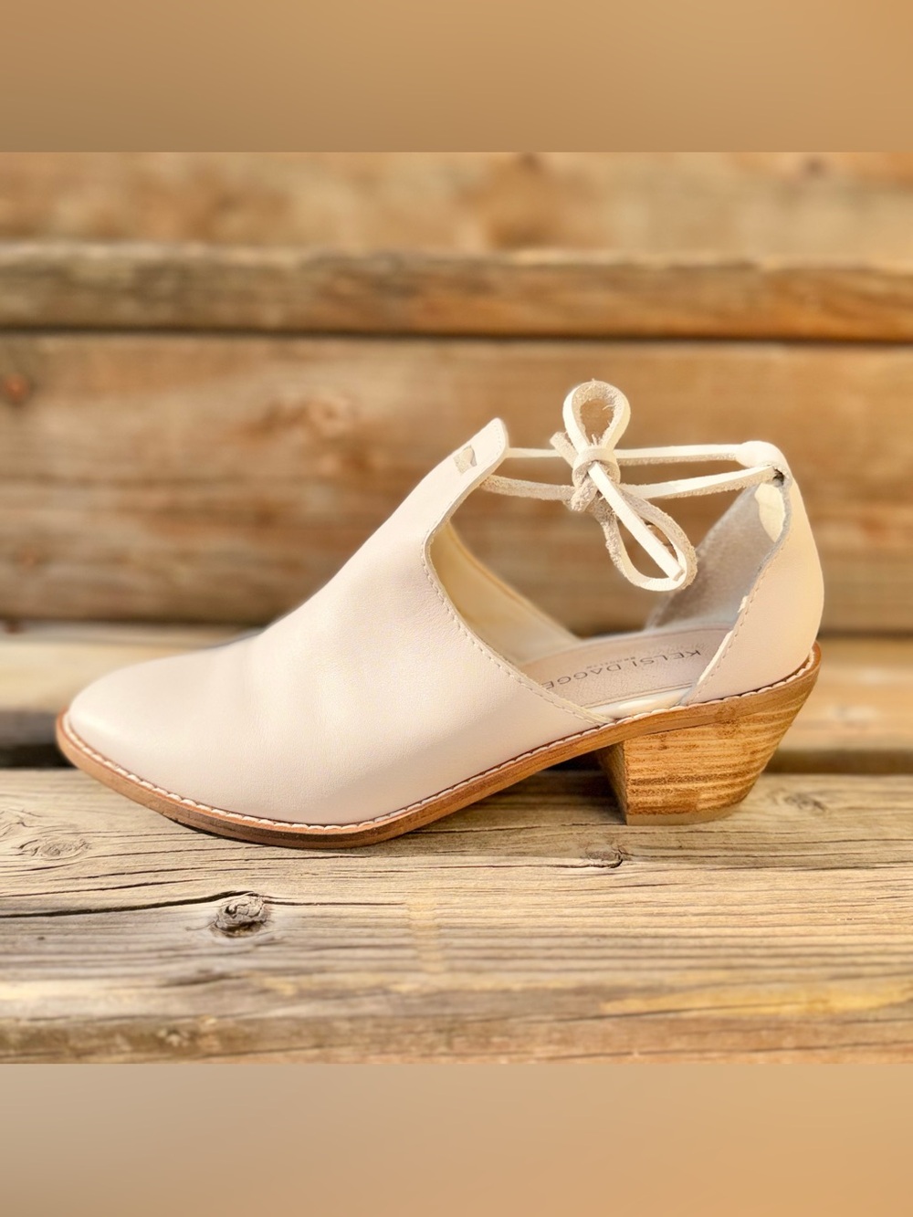 Kelsi Dagger Brooklyn White Leather Cutout Ankle Tie Booties Women’s 6 Boho